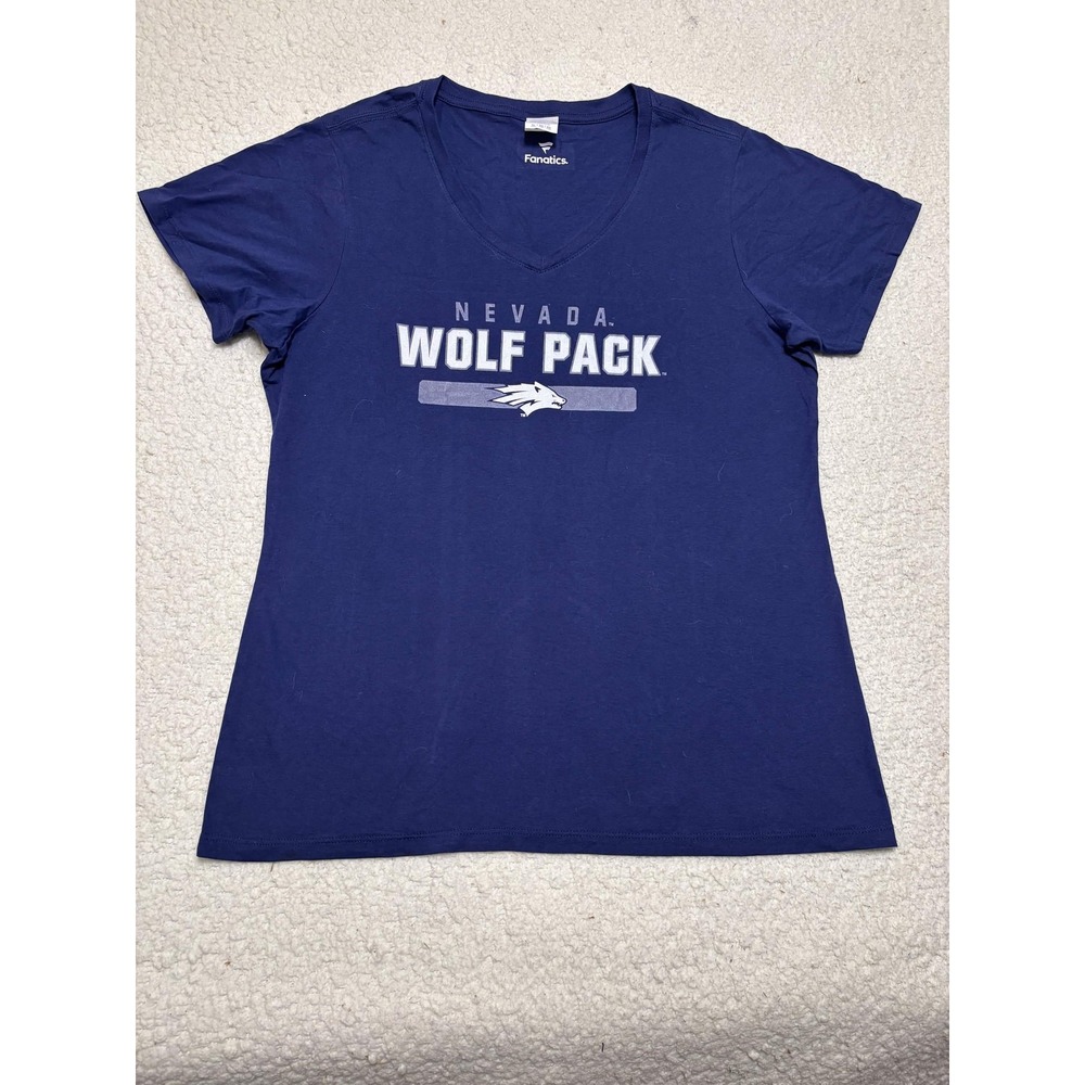 Fanatics Womens Nevada Wolf Pack T-shirt Graphic Tee Size XL Blue V-neck Solid